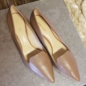 Nine West Tan Freddee Loafer Pumps with Gold Trim